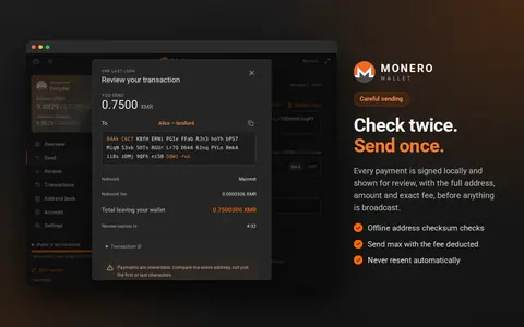 Monero Wallet extension overview with accounts and XMR balance